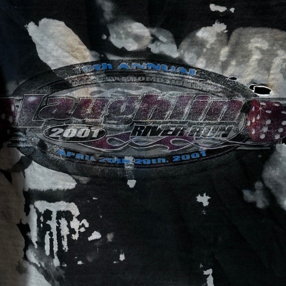 Vintage Harley Davidson Laughlin Tie Dye Black White Crop Top T Shirt Tee - Picture 9 of 10